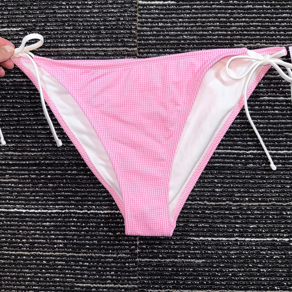 Wild Fable Bikini Bottom Women L Pink NEW Gingham Side Tie Extra Cheeky Low Rise